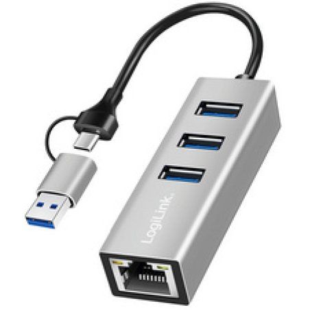 LogiLink Adaptateur USB 3.2 - Gigabit Ethernet, 3 ports USB