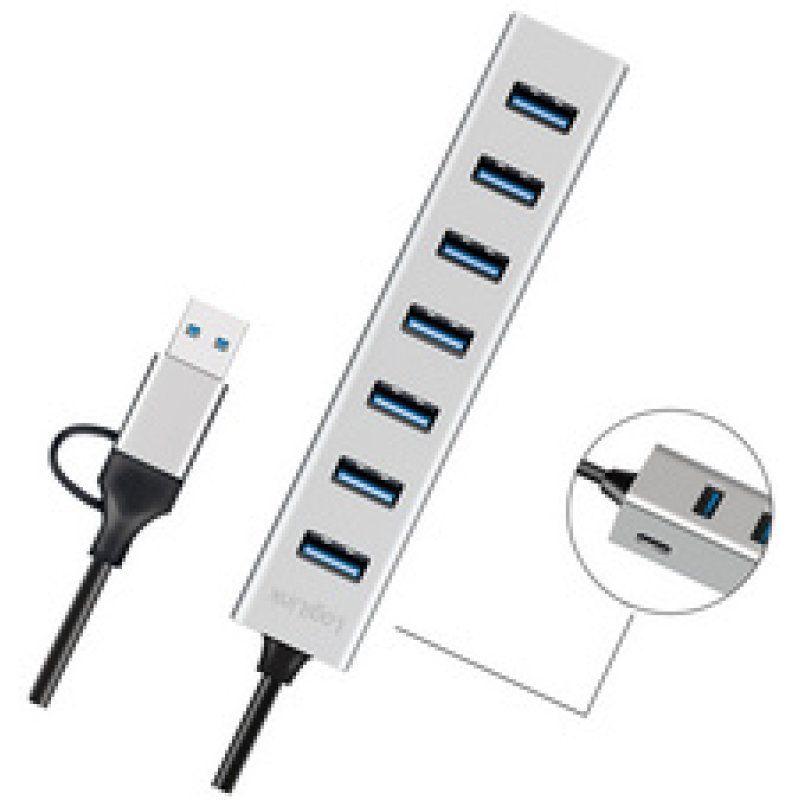 LogiLink Hub USB 3.0, 7 ports, 7x USB-A, argent