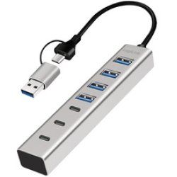 LogiLink Hub USB 3.0, 7 ports, 4x USB-A / 3x USB-C, argent