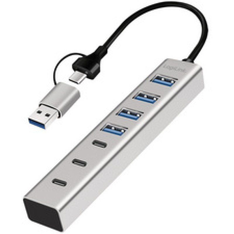 LogiLink Hub USB 3.0, 7 ports, 4x USB-A / 3x USB-C, argent