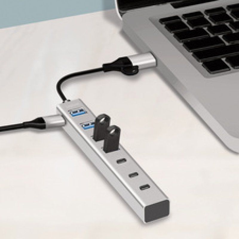 LogiLink Hub USB 3.0, 7 ports, 4x USB-A / 3x USB-C, argent