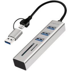 LogiLink Hub USB 3.0 avec lecteur de carte, 3 ports, argent