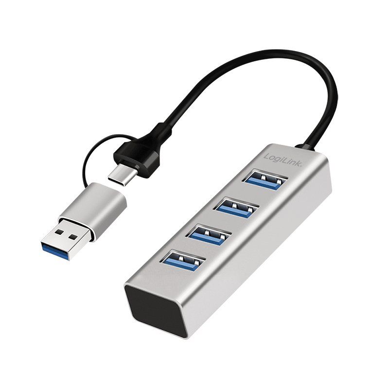 LogiLink Hub USB 3.0, 4 ports, 4x USB-A, argent