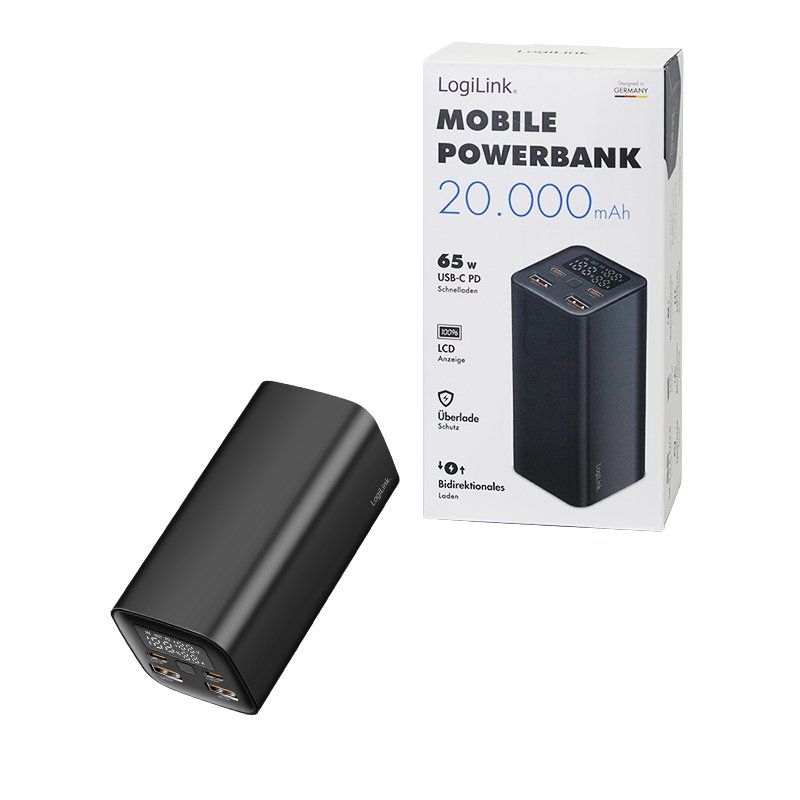 LogiLink Powerbank avec écran, 20.000 mAh, noir