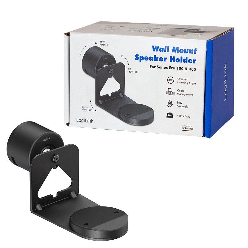 LogiLink BP0207 support de haut-parleurs Mur Plastique, Acier Noir
