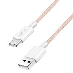 LogiLink USB 2.0 Type-C cable, C/M to A/M, nylon jacket, 60W, pink, 1.5 m