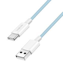 LogiLink USB 2.0 Type-C cable, C/M to A/M, nylon jacket, 60W, blue, 1 m