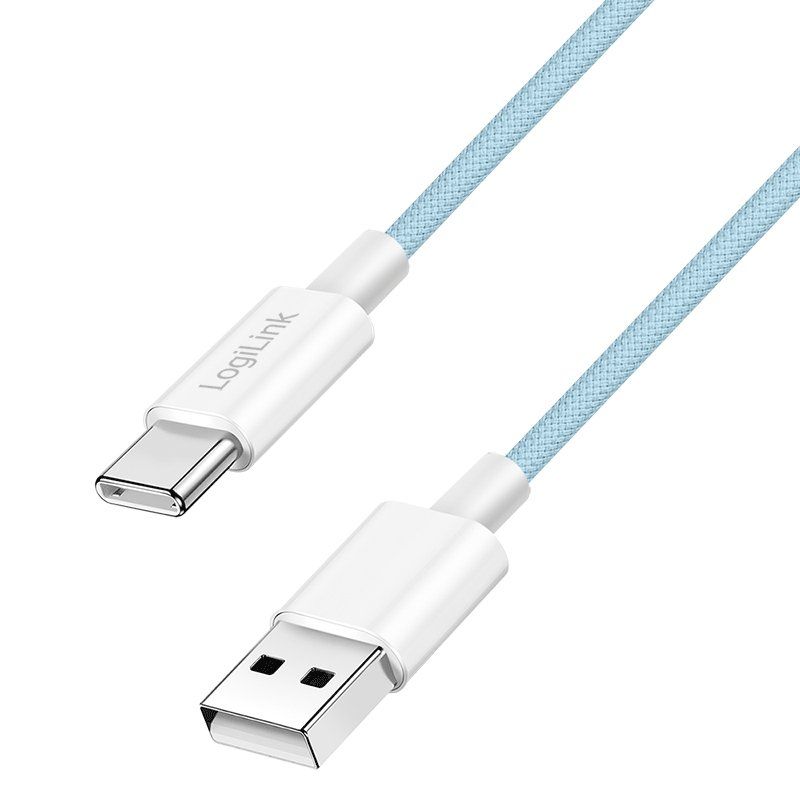 LogiLink USB 2.0 Type-C cable, C/M to A/M, nylon jacket, 60W, blue, 1 m