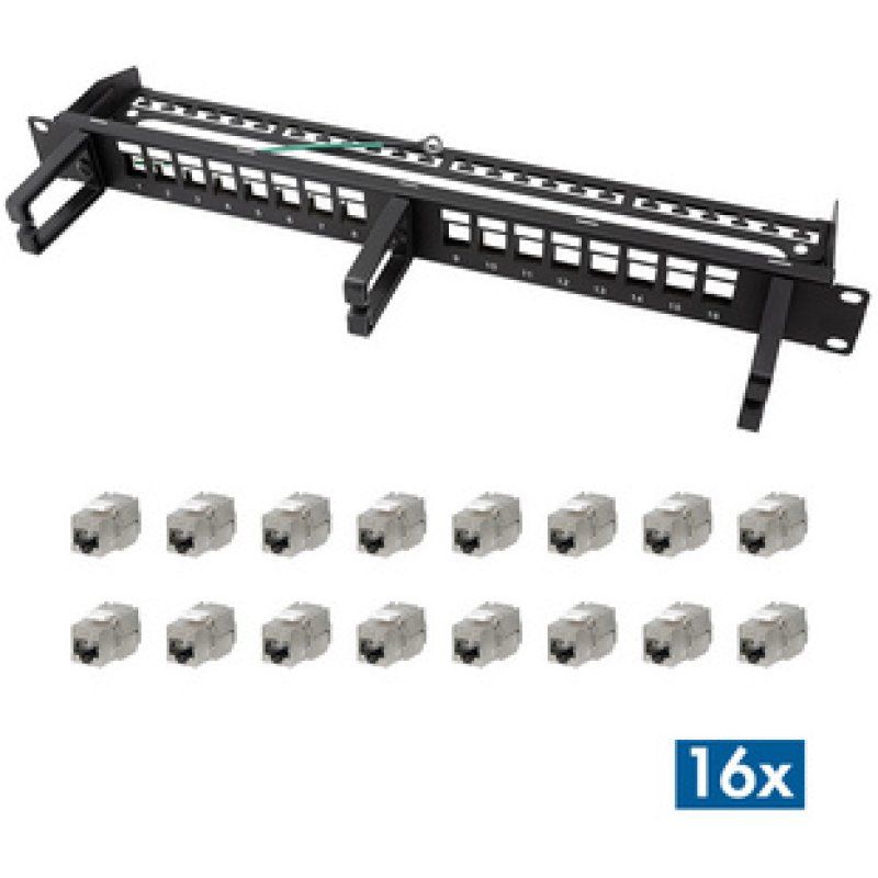 LogiLink 19" Modular Keystone Patch Panel, 16 Port, schwarz