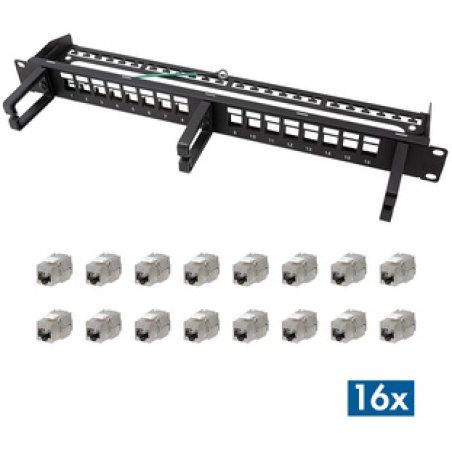 LogiLink 19" Modular Keystone Patch Panel, 16 Port, schwarz