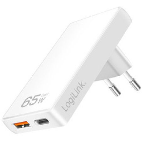 LogiLink USB-Steckdosenadapter, USB-A & USB-C, 65 Watt, weiß
