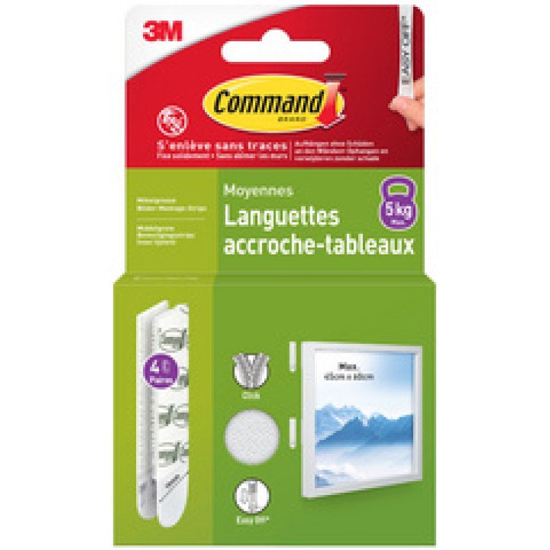 3M Command Languettes accroche-tableaux, taille: M, noir