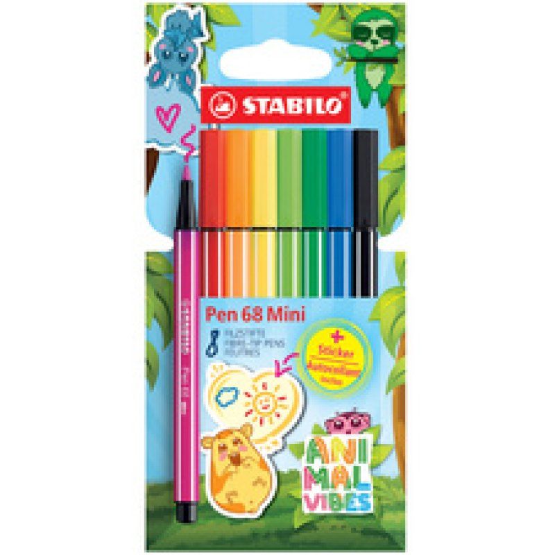 STABILO Feutre Pen 68 Mini Animal Vibes, étui de 8
