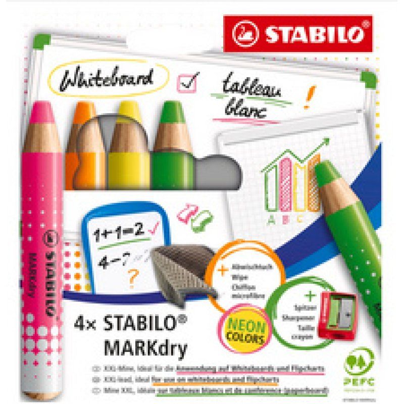 STABILO Crayon marqueur MARKdry FLUO, étui de 4