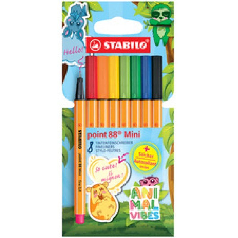 STABILO Feutre fin point 88 Mini Animal Vibes, étui de 8