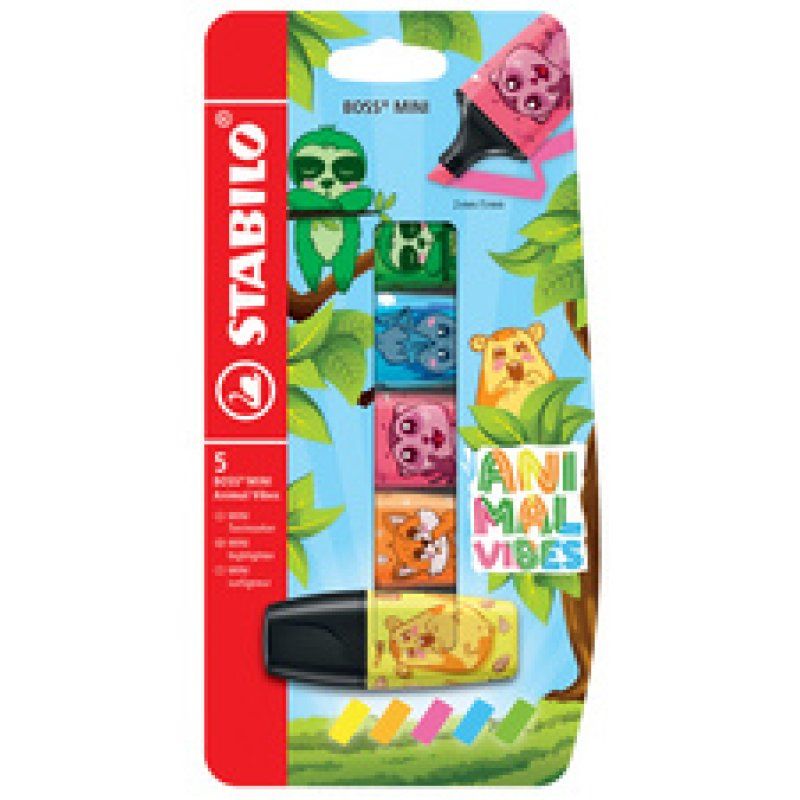 STABILO Surligneur BOSS MINI Animal Vibes, étui carton de 5