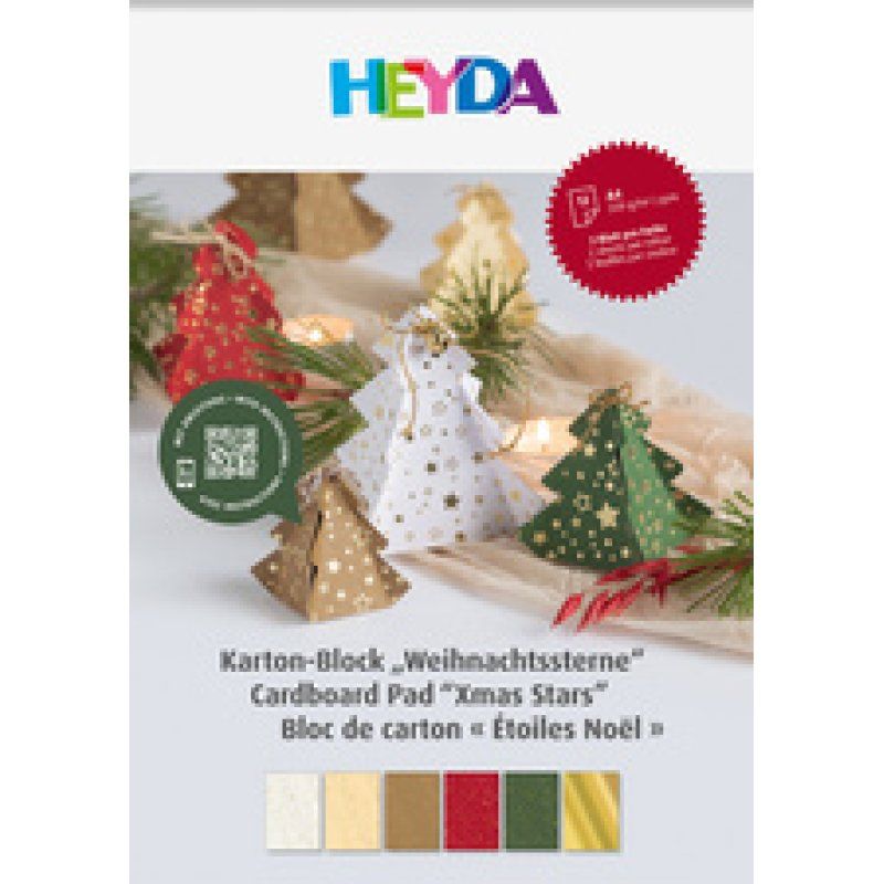 HEYDA Bloc de cartons "Étoiles de Noël", A4, 12 feuilles