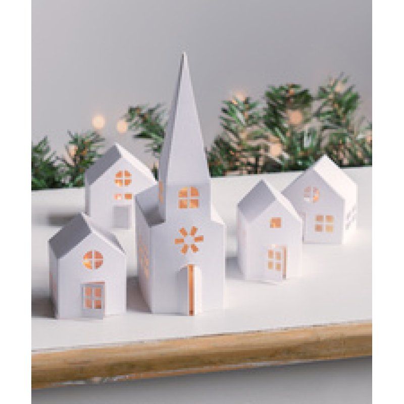 HEYDA Kit village illuminé Maisons & église carton, 5 pièces