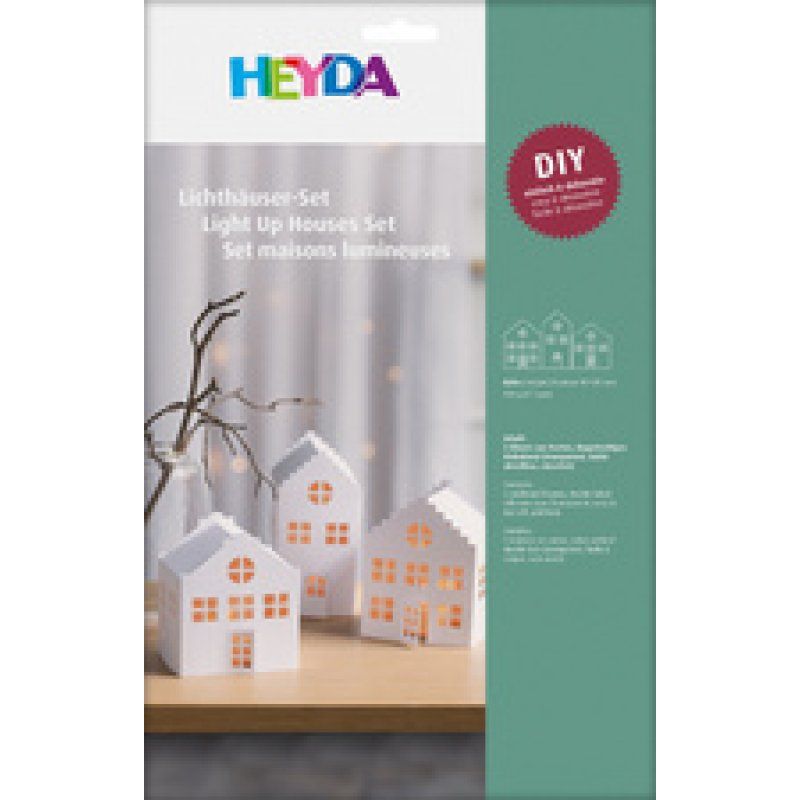 HEYDA Kit village illuminé Maisons, carton, 3 pièces, blanc