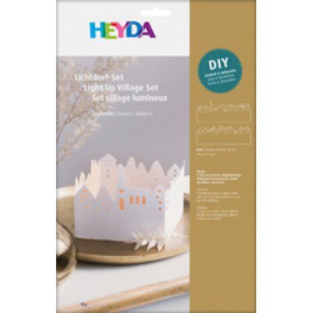 HEYDA Kit village illuminé Leporello, carton, 130 mm, blanc