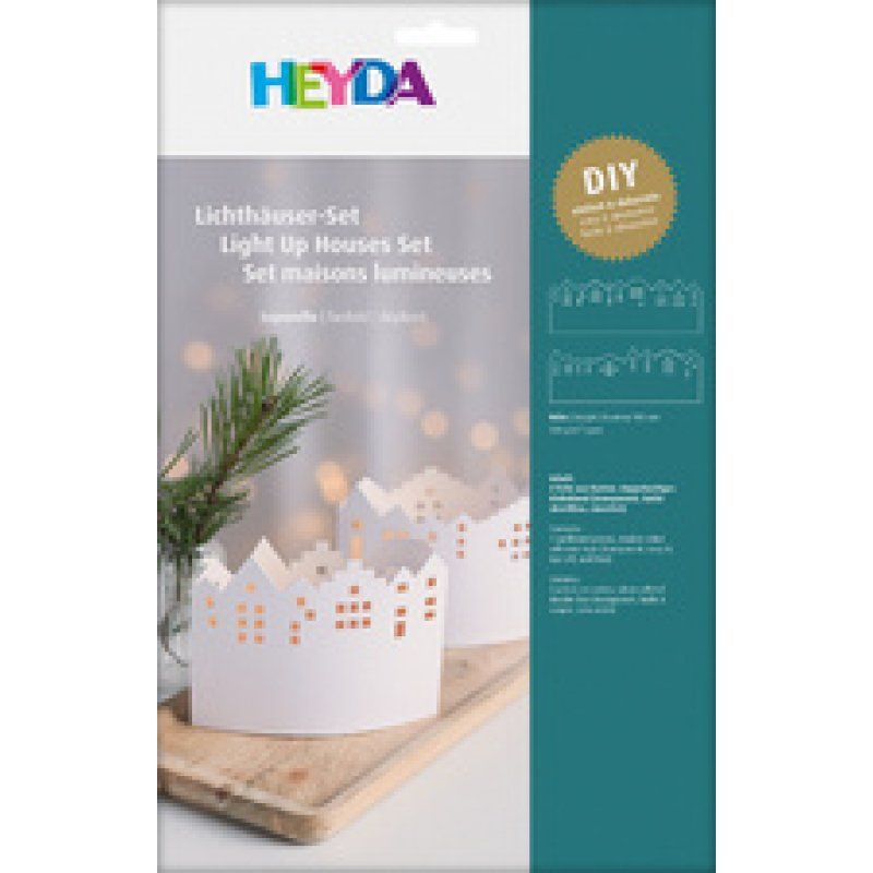 HEYDA Kit village illuminé Leporello, carton, 100 mm, blanc