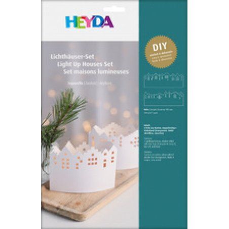 HEYDA Kit village illuminé Leporello, carton, 100 mm, blanc