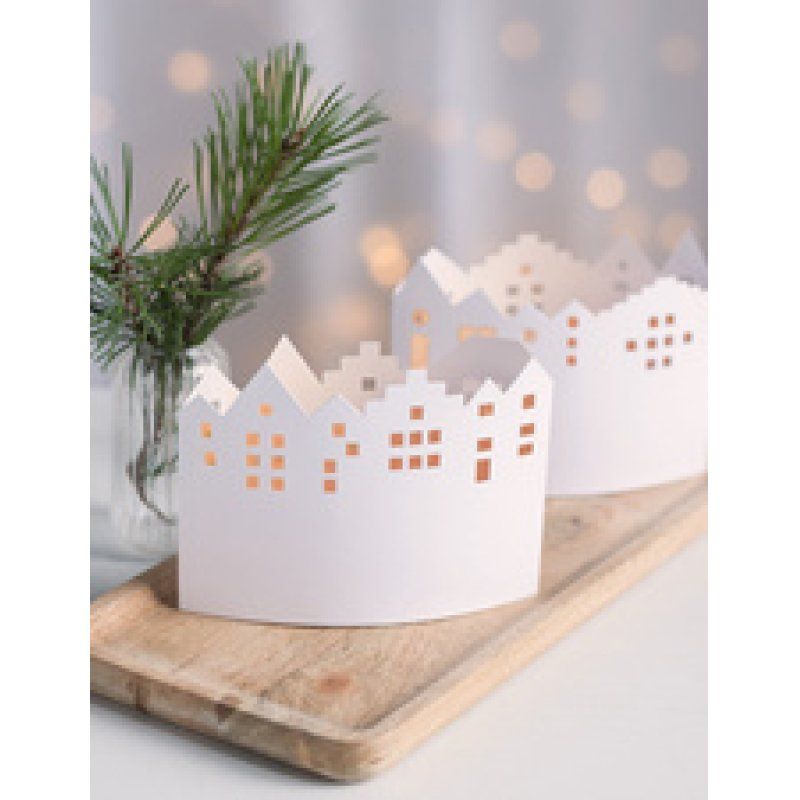 HEYDA Kit village illuminé Leporello, carton, 100 mm, blanc