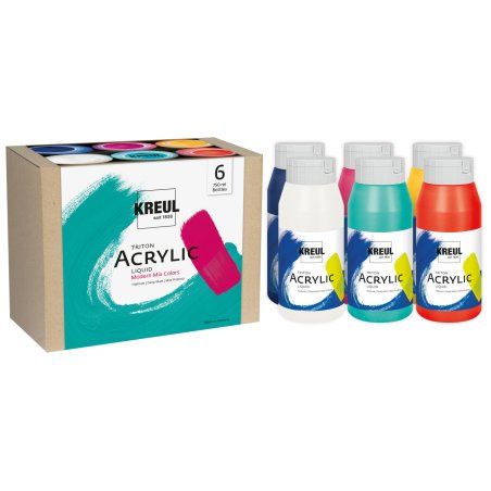 KREUL Triton Acrylic Liquid Set Modern Mix Colors peinture acrylique 750 ml Bleu, Magenta, Turquoise, Blanc, Jaune Tuyau
