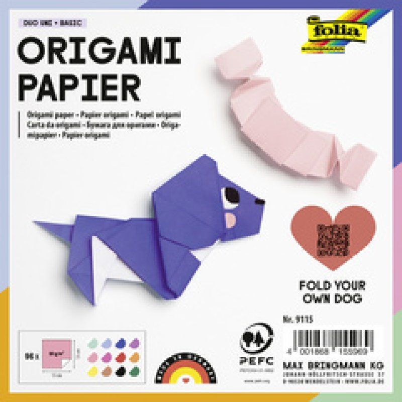 folia Feuille de papier origami Duo Uni, 80 g/m2, 100x100 mm