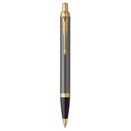 Parker - IM Ballpoint Pen - Grey Lacquer with Gold Trims - Medium Point - Blue Ink Refill - Gift Box