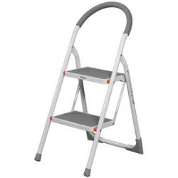 Bradas Escabeau pliable en acier, 2 niveaux, blanc/gris