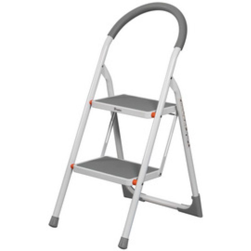 Bradas Escabeau pliable en acier, 3 niveaux, blanc/gris