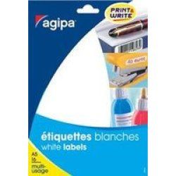 Agipa White removable multipurpose labels, 10 sheets A5, 38.5 x 65 mm étiquette auto-collante Blanc 1120 pièce(s)