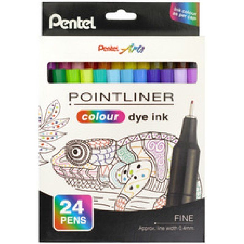 PentelArts Feutre POINTLINER colour dye ink, étui de 24