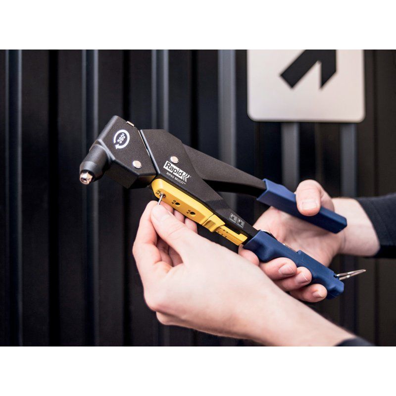 Rapid Pince à riveter RP60 Multi, tête pivotante, bleu/jaune