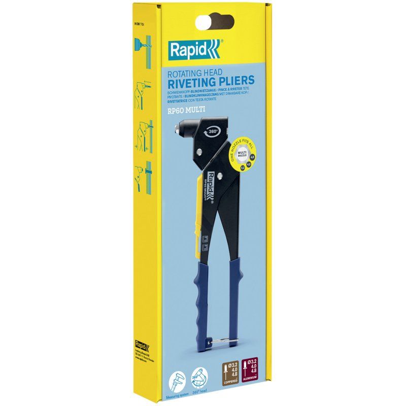 Rapid Pince à riveter RP60 Multi, tête pivotante, bleu/jaune