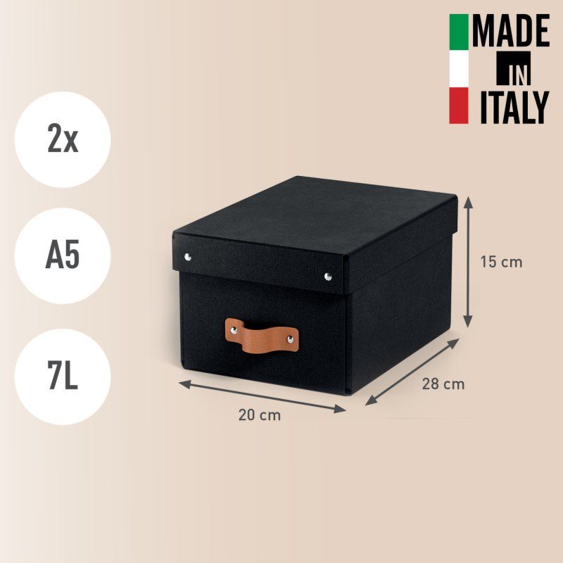 LEITZ Boîte de rangement Puro, carton, 7 L, set de 2, noir