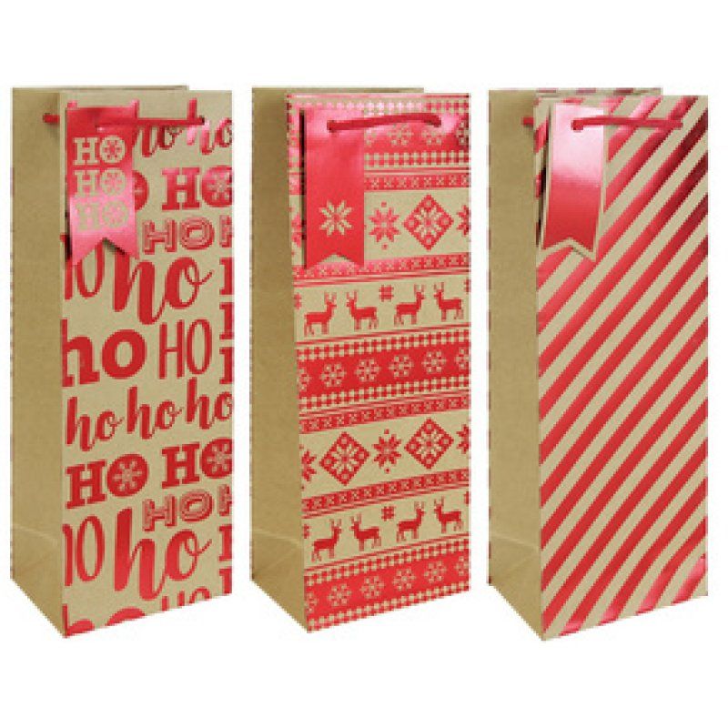 Clairefontaine Sac cadeau de Noël pour bouteille, set de 3