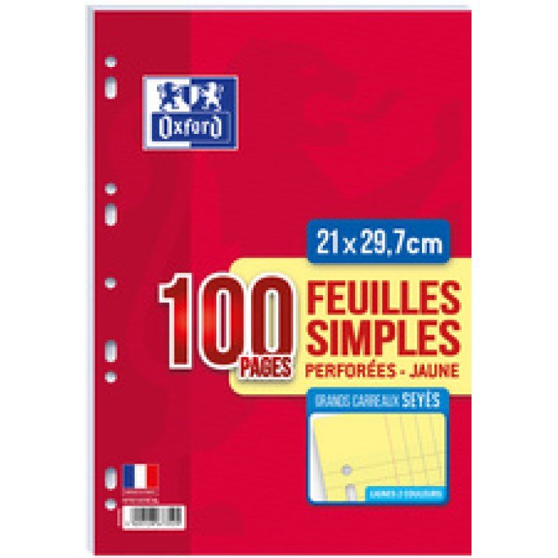 Oxford Feuillets mobiles en couleur, A4, Seyès, rose