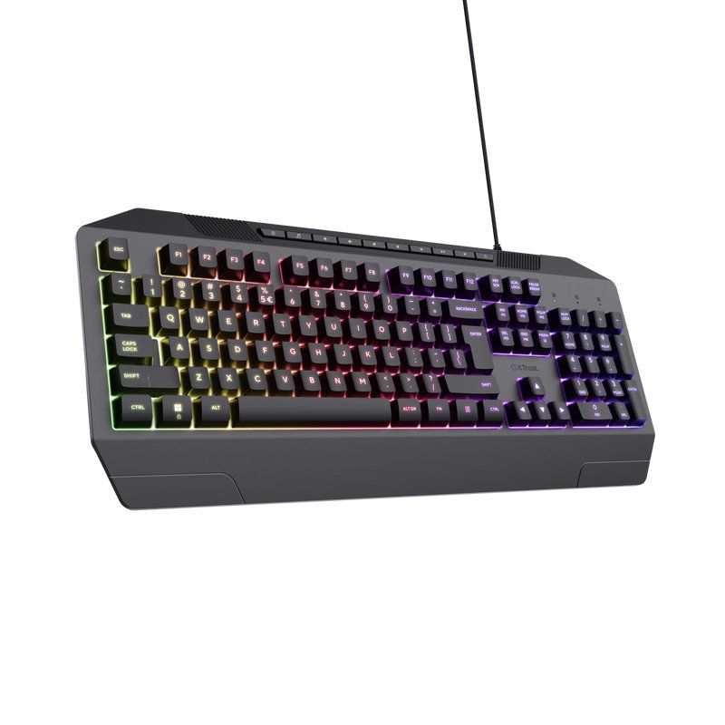 Trust Gaming GXT836 EVOCX Gaming Tastatur Gaming-Tastatur mit Regenbogenschwellen-RGB-Beleuchtung und Soft-Touch-Tasten