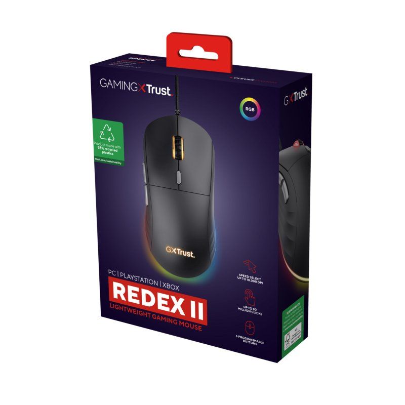 Trust GXT 925 REDEX II mouse Gaming Right-hand USB Type-A Laser 10000 DPI