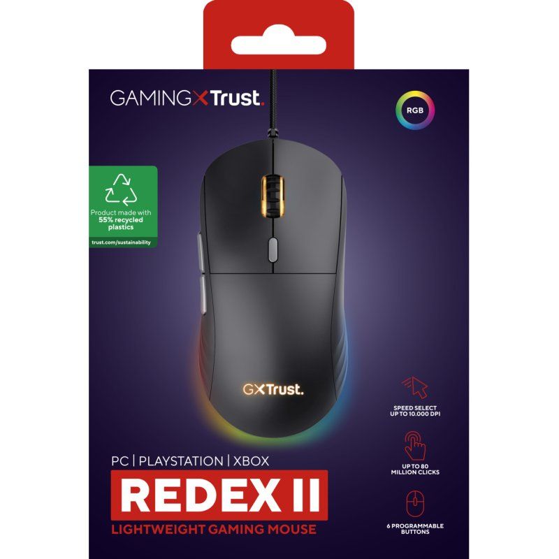 Trust Gaming GXT925 REDEX II Gaming Maus federleichte Gaming Maus mit voll einstellbarer LED Beleuchtung