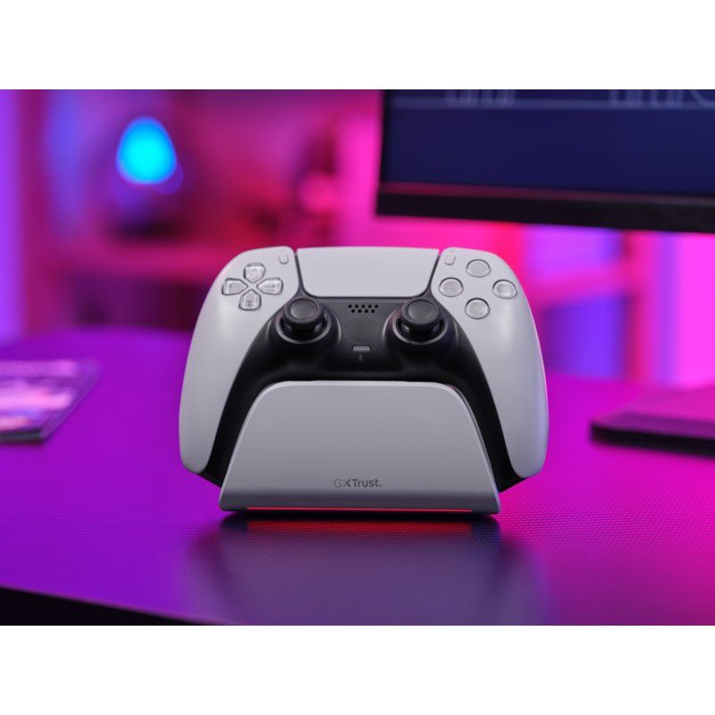 Trust Gaming GXT255W Ladedock für PS5 Controller weiß Schnellladestation für PS5-Controller mit mehrfarbiger LED und