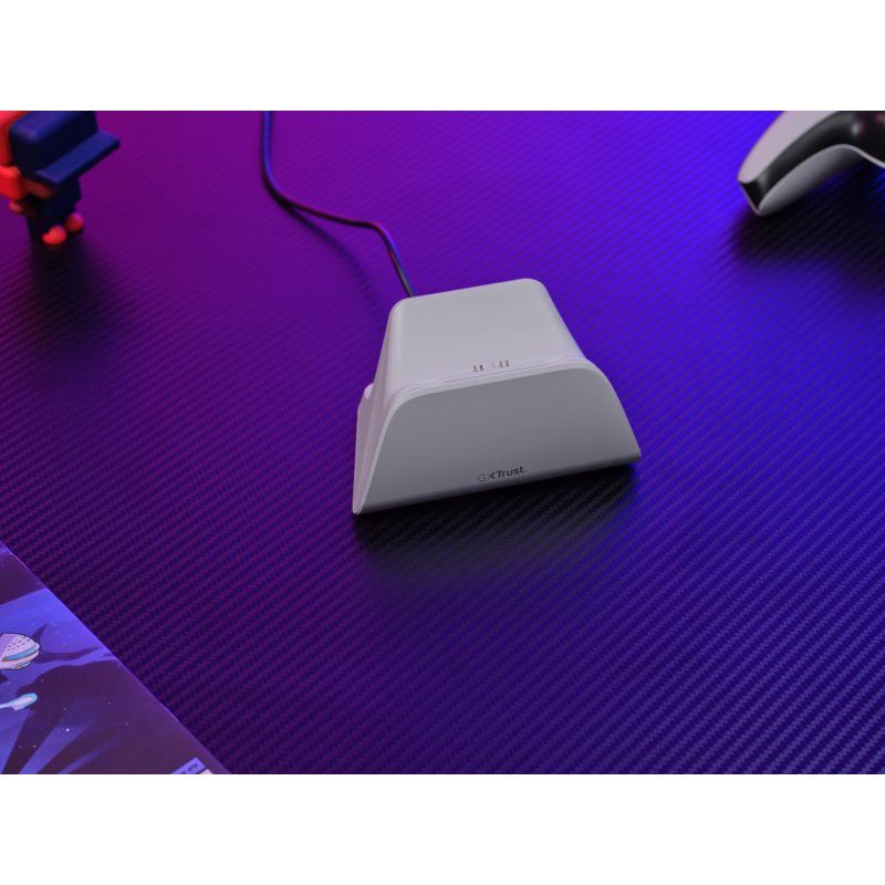 Trust Gaming GXT255W Ladedock für PS5 Controller weiß Schnellladestation für PS5-Controller mit mehrfarbiger LED und