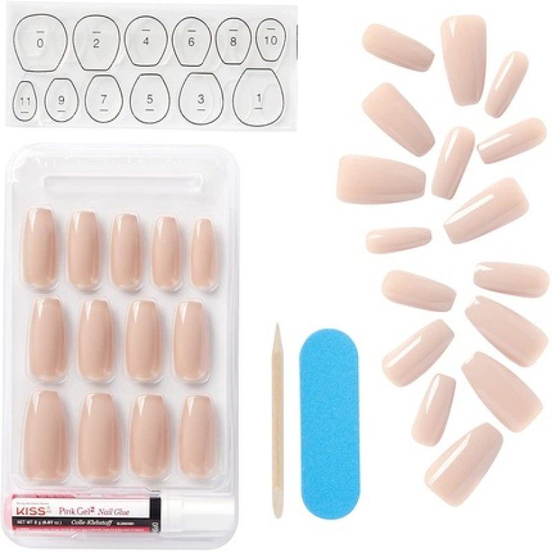 KISS Gel Fantasy Collection Rock Candy Glue-On Manicure Kit with False Nails, Glue, File, and Stick
