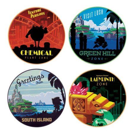 SONIC - 4 Dessous de Verres Gravés en Métal