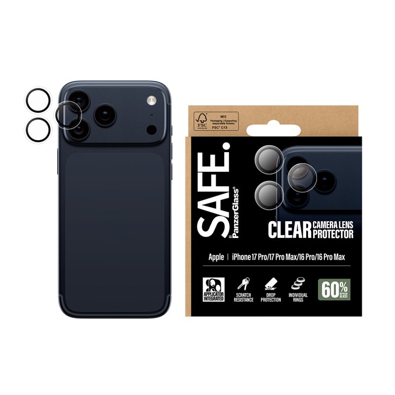 PanzerGlass - SAFE. Camera Lens Protector Transparent - iPhone 17 Pro/17 Pro Max/16 Pro/16 Pro Max