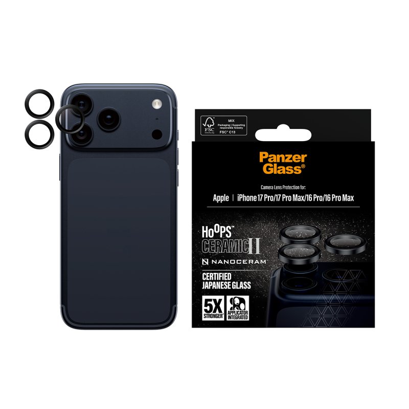 PanzerGlass - Hoops Ceramic II Camera Lens Protector - iPhone 17 Pro/17 Pro Max/16 Pro/16 Pro Max