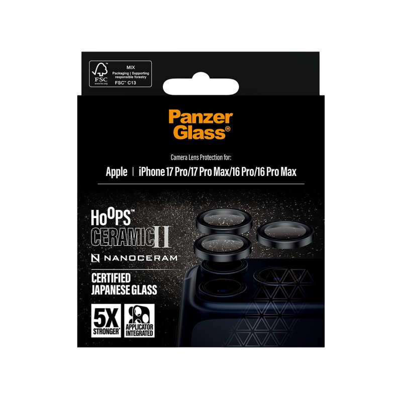 PanzerGlass - Hoops Ceramic II Camera Lens Protector - iPhone 17 Pro/17 Pro Max/16 Pro/16 Pro Max