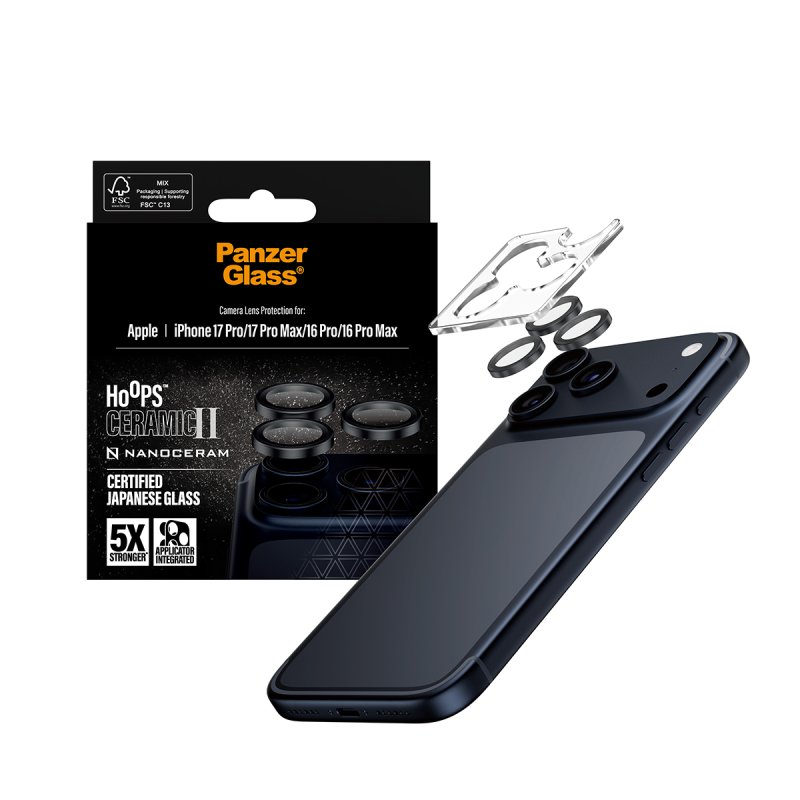 PanzerGlass - Hoops Ceramic II Camera Lens Protector - iPhone 17 Pro/17 Pro Max/16 Pro/16 Pro Max